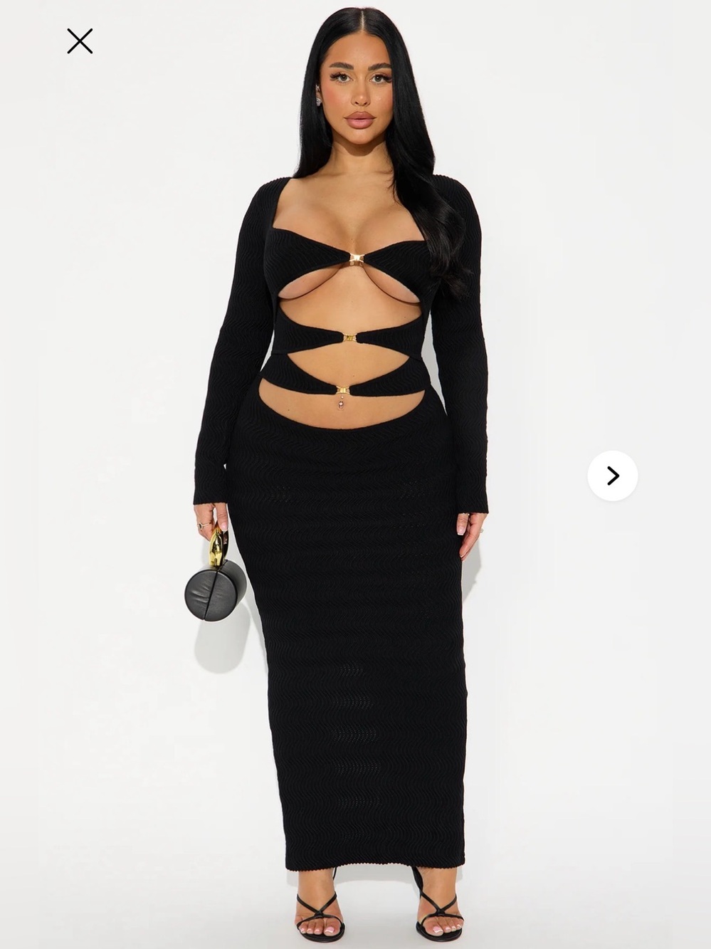 Brand New Black Cutout Maxi Dress with Gold Ring Accents